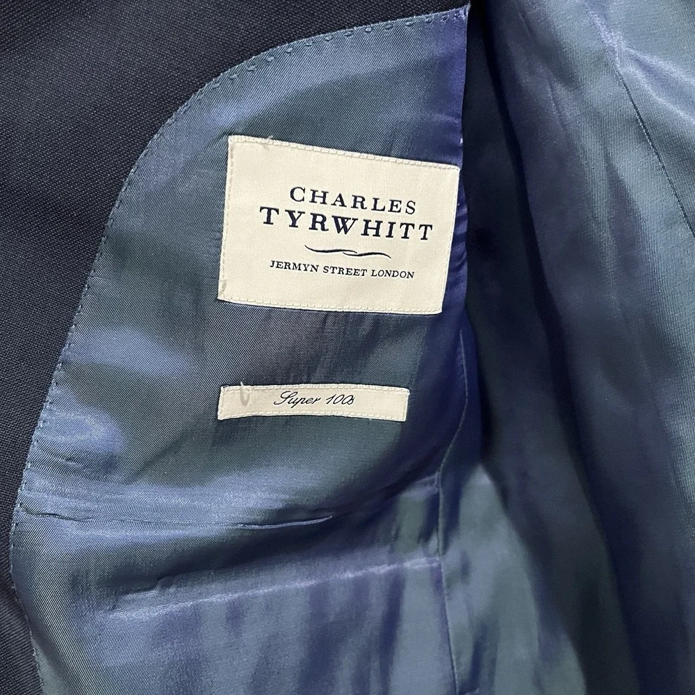 Charles Tyrwhitt 40R Classic Fit Navy Blue Super 100s Wool Blazer Sport Coat